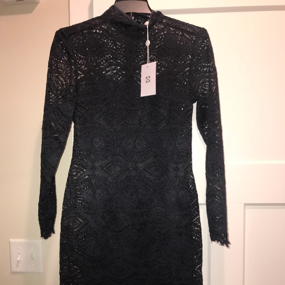 NWT Sz S WAYF Deep Blue Lace Long Sleeve Dress - Picture 4 of 6